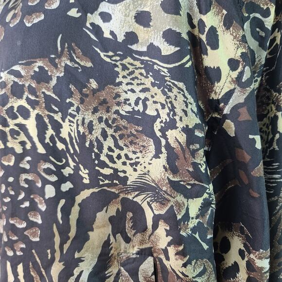 coAco Brown Tan Silk Big Jungle Cat Leopard Tiger Windbreaker Jacket Coat Medium - Picture 4 of 5